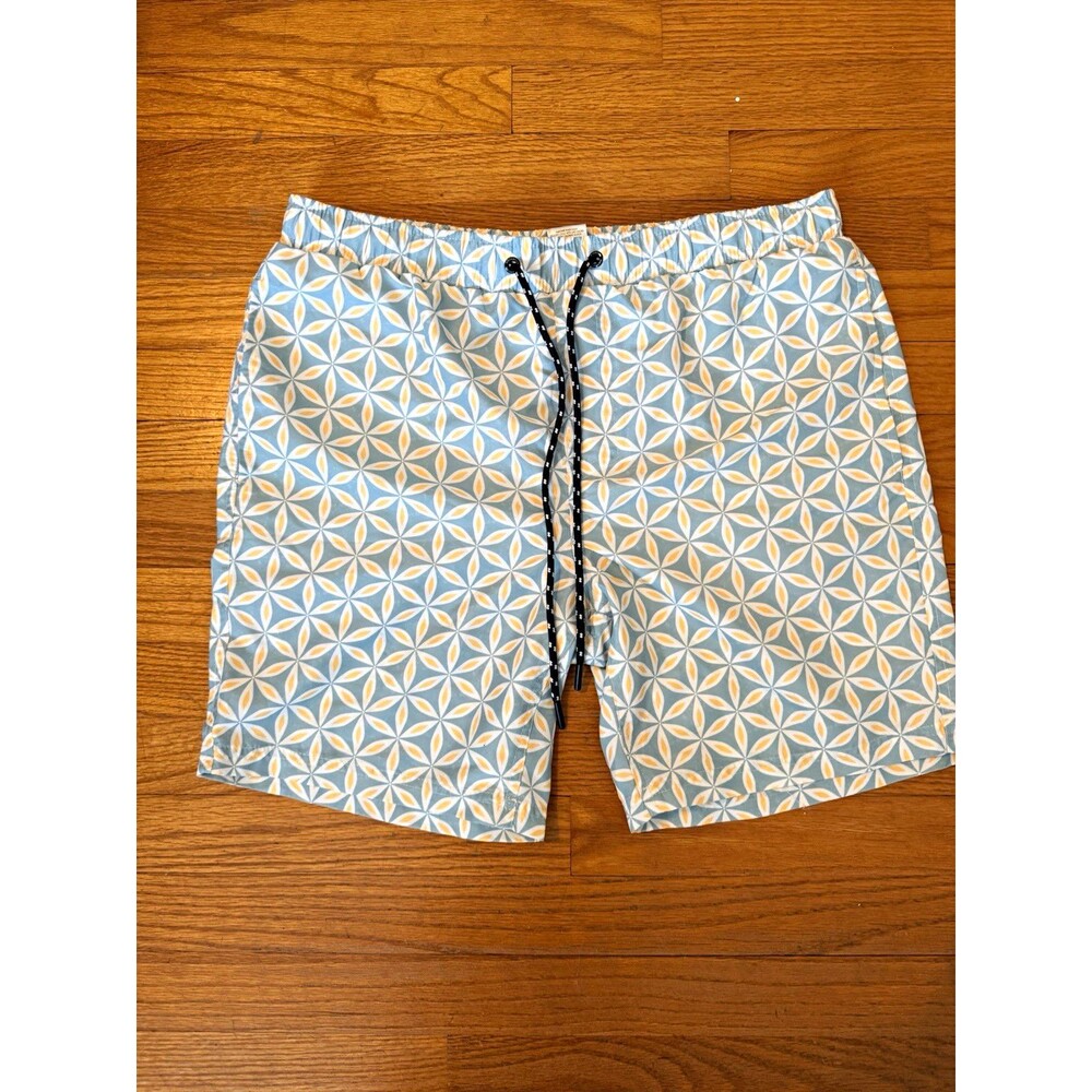 Distortion Men's Geometric Swim Shorts Blue/White/Orange Size L